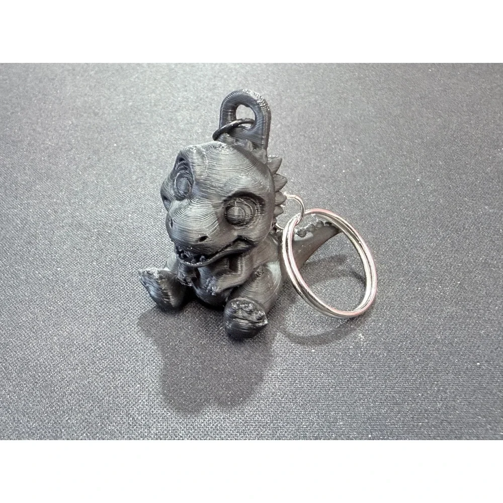 3D Printed Baby Dinosaur Keychain Metallic Charcoal Cute T-Rex Accessory
